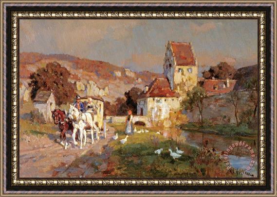 Wilhelm Velten A Horse And Carriage by a River Framed Print