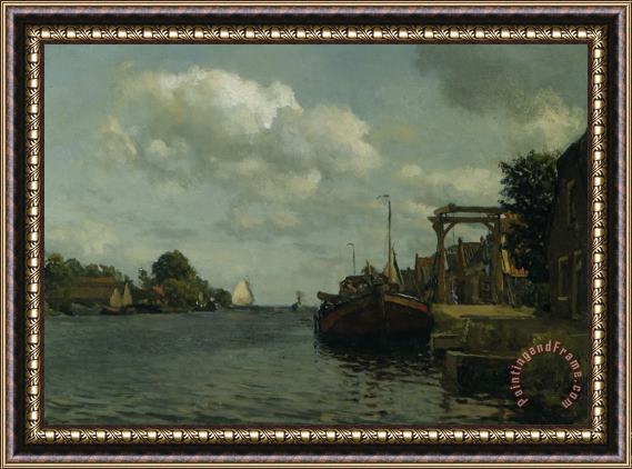 Willem Bastiaan Tholen Moored Boats on a River Framed Painting