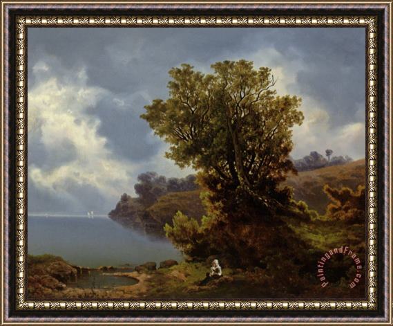 Willem Bodemann Two Figures Seated Under a Tree with Storm Approaching Beyond Framed Print