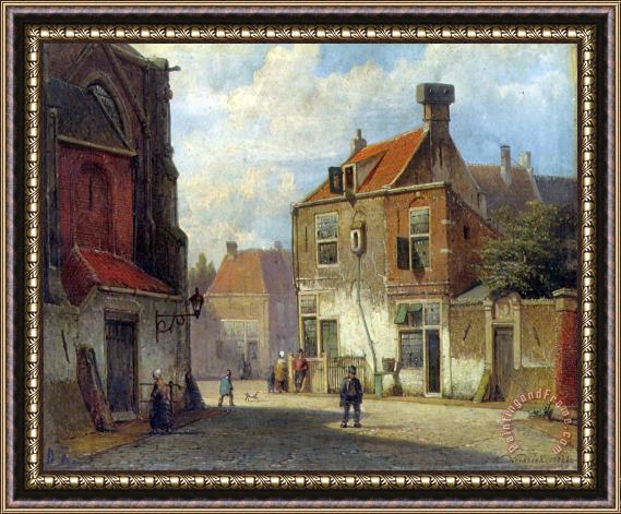Willem Koekkoek Figures in a Dutch Street Framed Painting
