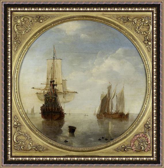 Willem van de Velde Ships at Anchor Framed Painting
