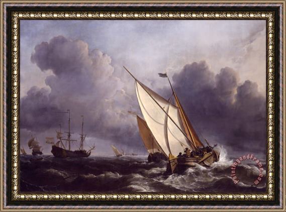 Willem van de Velde Ships in a Stormy Sea Framed Painting