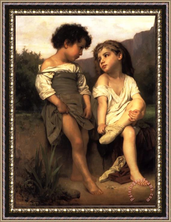 William Adolphe Bouguereau At The Edge of The Brook Framed Print