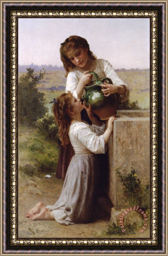 William Adolphe Bouguereau At The Fountain (1897) Framed Painting