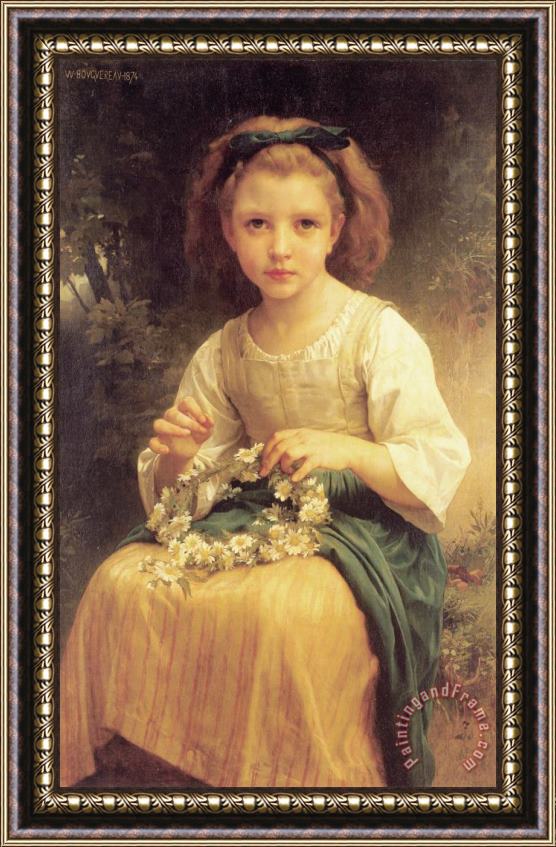 William Adolphe Bouguereau Child Braiding a Crown Framed Painting