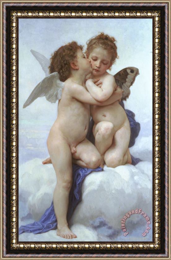 William Adolphe Bouguereau Cupid And Psyche As Children Framed Painting