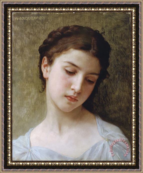 William Adolphe Bouguereau Head of a Young Girl Framed Painting
