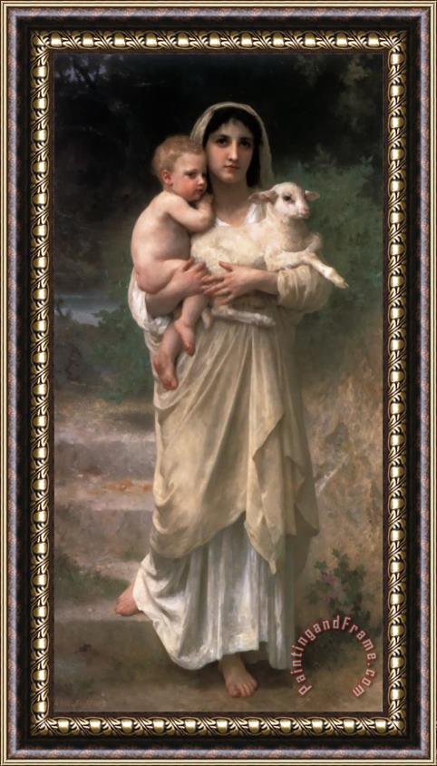 William Adolphe Bouguereau Lambs Framed Painting