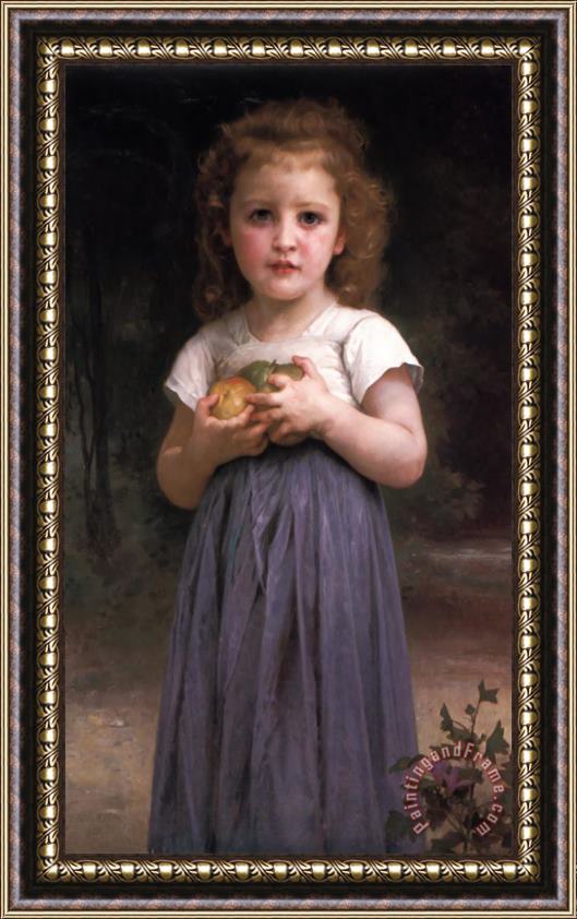 William Adolphe Bouguereau Little Girl Holding Apples in Her Hands Framed Painting
