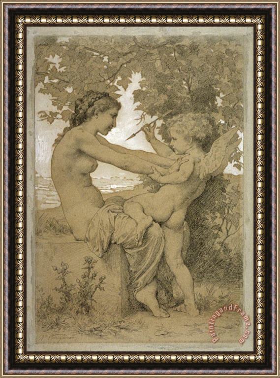 William Adolphe Bouguereau Love's Resistance Framed Painting