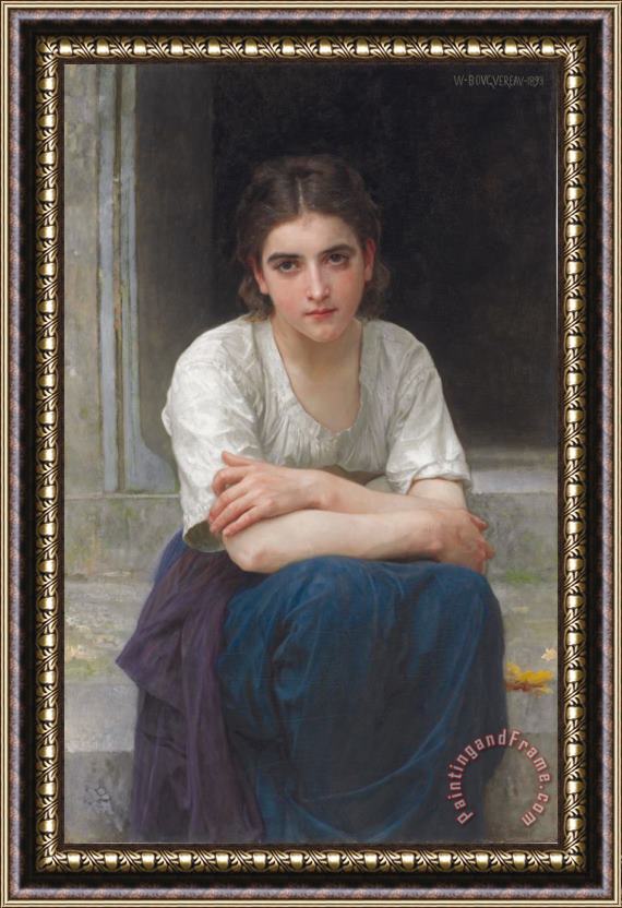 William Adolphe Bouguereau Reverie Sur Le Seuil Framed Painting