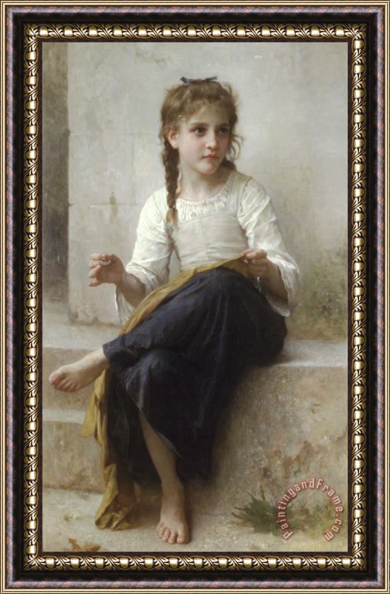 William Adolphe Bouguereau Sewing Framed Painting
