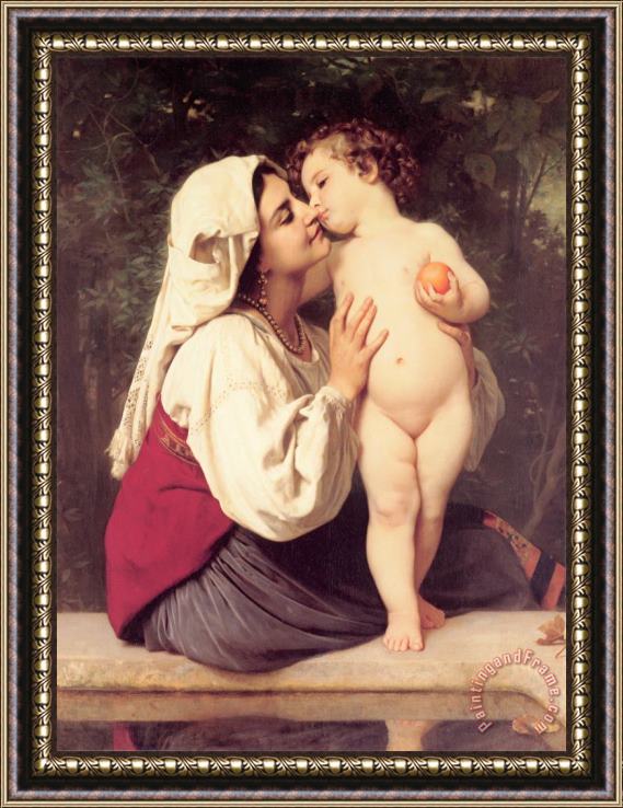 William Adolphe Bouguereau The Kiss Framed Painting
