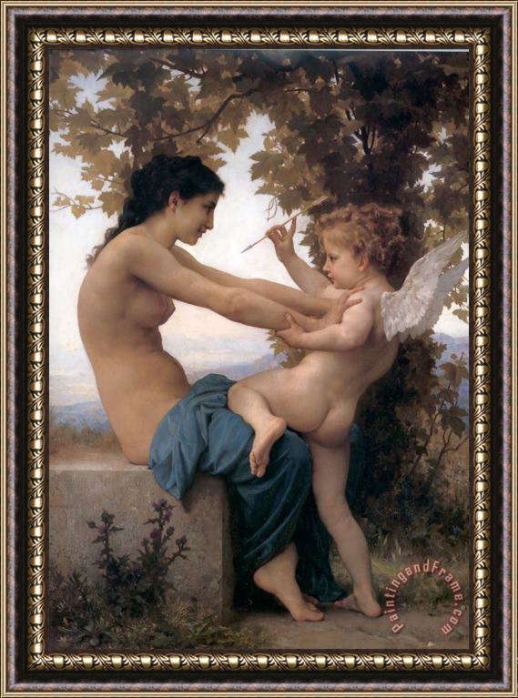 William Adolphe Bouguereau Young Girl Defending Herself Against Cupid Framed Painting