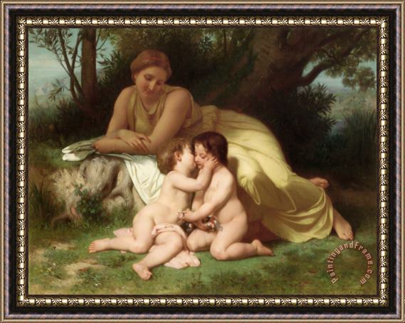William Adolphe Bouguereau Young Woman Contemplating Two Embracing Children Framed Print