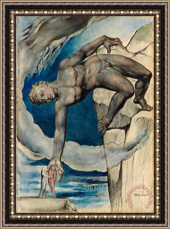William Blake Antaeus Setting Down Dante And Virgil in The Last Circle of Hell Framed Painting
