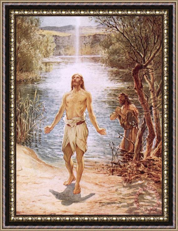 William Brassey Hole Christ baptised by John the Baptist Framed Painting