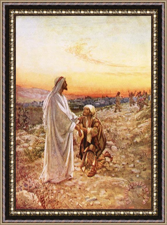 William Brassey Hole Jesus withe the one leper Who Returned to Give Thanks Framed Painting
