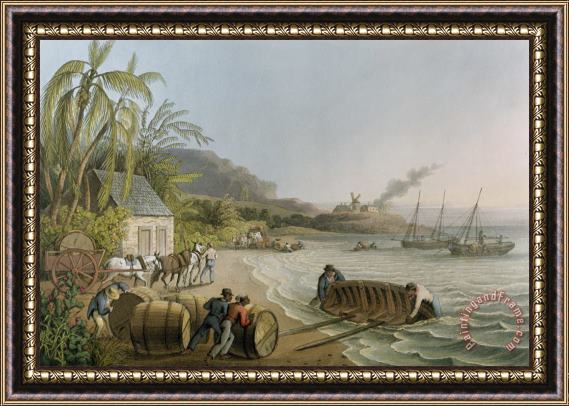 William Clark Carting and Putting Sugar Hogsheads on Board Framed Painting