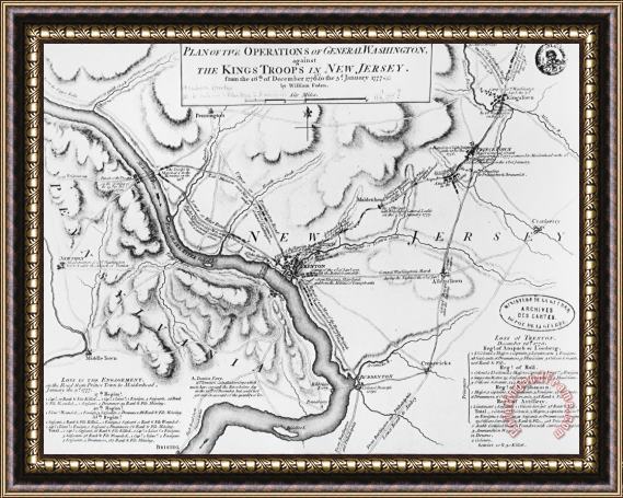 William Faden Plan Of The Operations Of General Washington Against The Kings Troops In New Jersey Framed Print