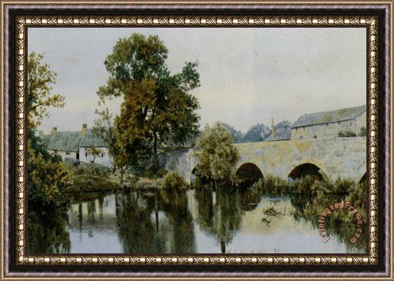 William Fraser Garden A Stone Bridge Leading Into a Village Framed Painting