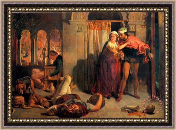 William Holman Hunt Eve of Saint Agnes; The Flight of Madeleine And Porphyro During The Drunkenness Attending The Revelry Framed Print