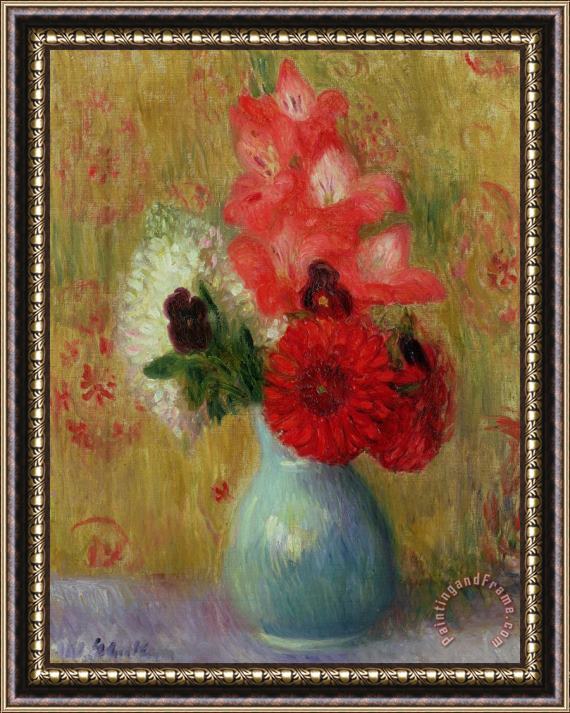 William James Glackens Floral Arrangement in Green Vase Framed Painting