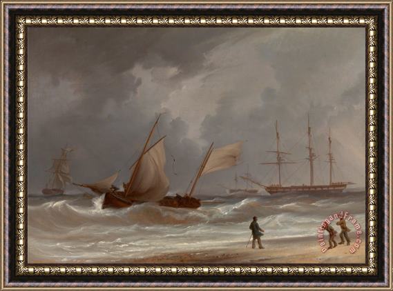William Joy A Lugger Driving Ashore in a Gale Framed Print