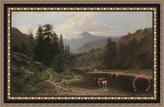 William Keith Mountain Landscape with Cattle Framed Painting