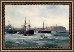 Lionel Walden Framed Paintings - The Channel Fleet off Scarborough by William Lionel Wyllie