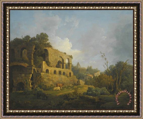 William Marlow Landscape with Classical Ruins Outside Rome with The Pyramid of Cestius Beyond Framed Print