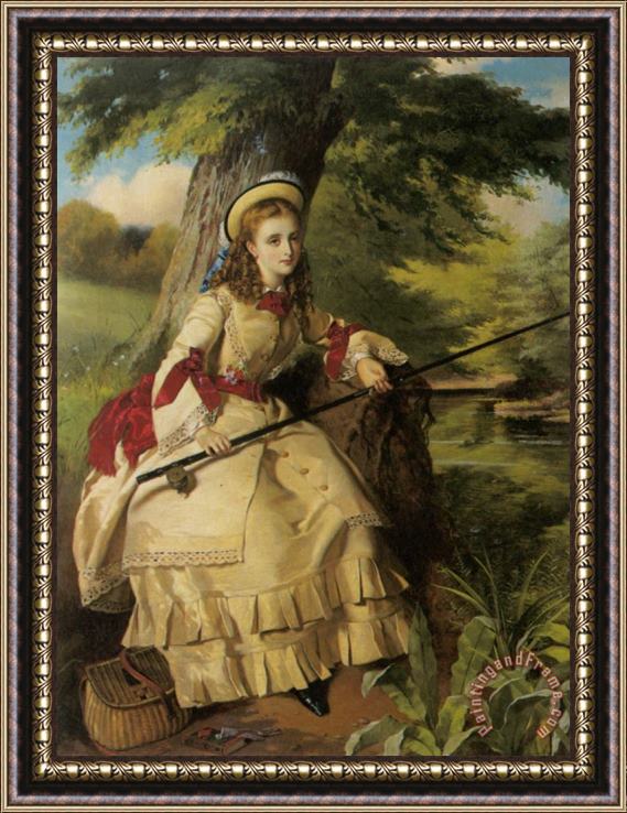 William Maw Egley A Young Lady Fishing Framed Painting