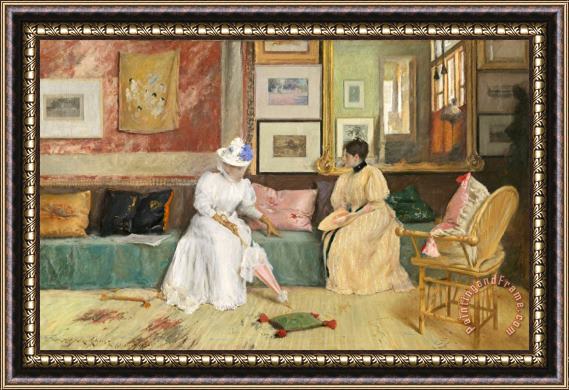 William Merritt Chase A Friendly Call Framed Painting