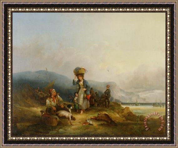 William Shayer, Snr Fisherfolk And Their Catch by The Sea Framed Print