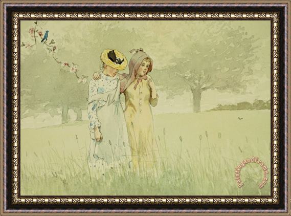 Winslow Homer Girls strolling in an Orchard Framed Print