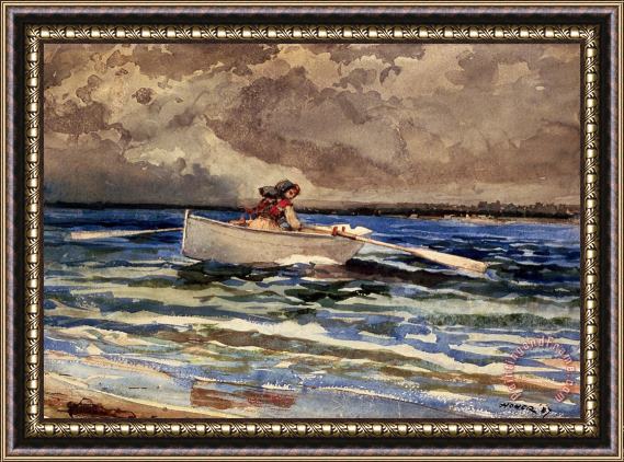 Winslow Homer Rowing at Prouts Neck Framed Painting