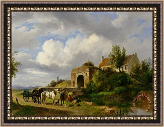 Wouter Verschuur Anglers And a Traveller on The Waterside Framed Print