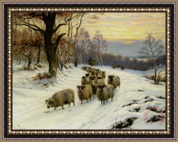 Wright Barker A Shepherd And His Flock on a Path in Winter Framed Print