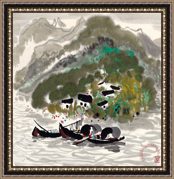 Wu Guanzhong A Family by The Gorge Framed Print