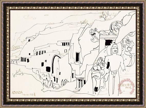 Wu Guanzhong Ajanta Caves of India, 1987 Framed Painting