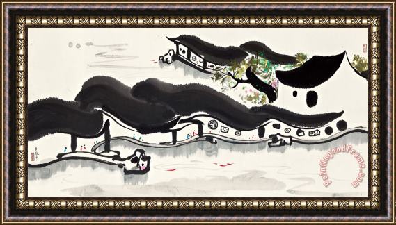 Wu Guanzhong Amusement of Fish Framed Painting