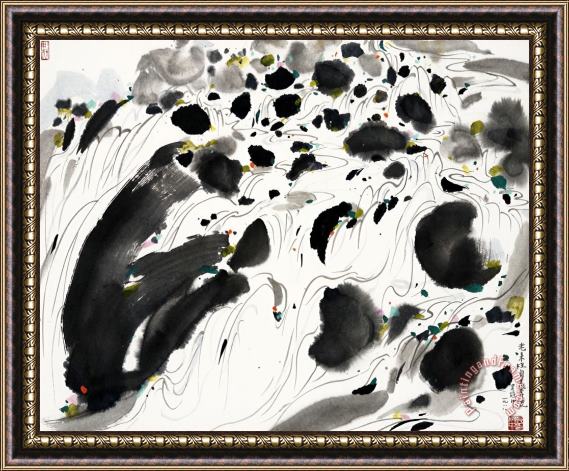 Wu Guanzhong An Old Man's Envy of a Rushing Stream Framed Painting