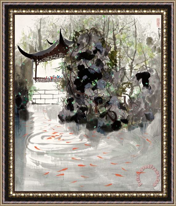 Wu Guanzhong Appreciating The Fish, 1978 Framed Print
