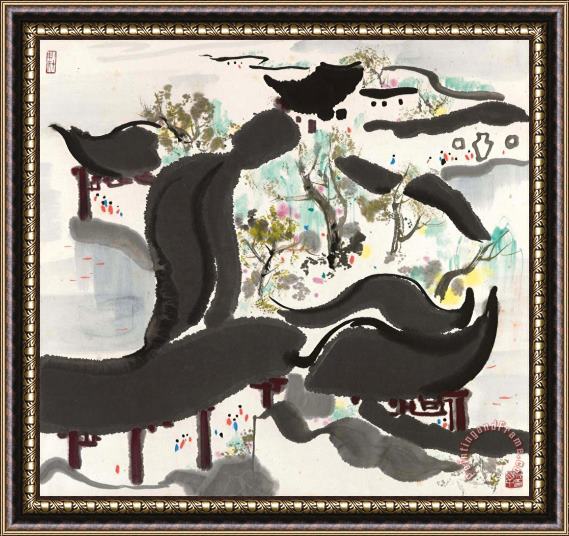 Wu Guanzhong Aquatic Bliss Framed Painting