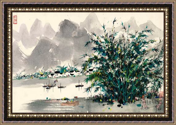 Wu Guanzhong Bamboo Grove by The River Framed Painting