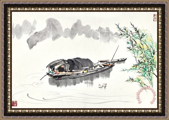 Wu Guanzhong Boats by The Shore Framed Painting