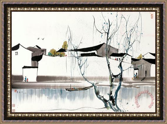 Wu Guanzhong By The Banks Framed Painting