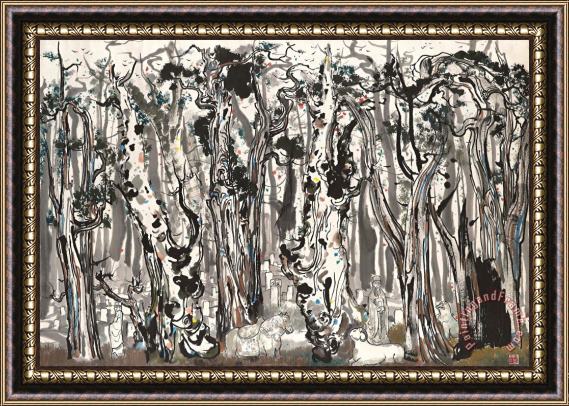 Wu Guanzhong Confucian Forest Framed Painting