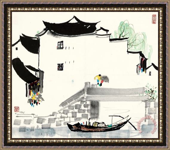 Wu Guanzhong Drizzle in The River Town, 1986 Framed Painting