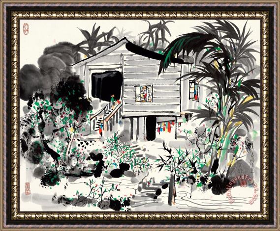 Wu Guanzhong Farmsteads in Chiang Mai of Thailand, 1990 Framed Painting